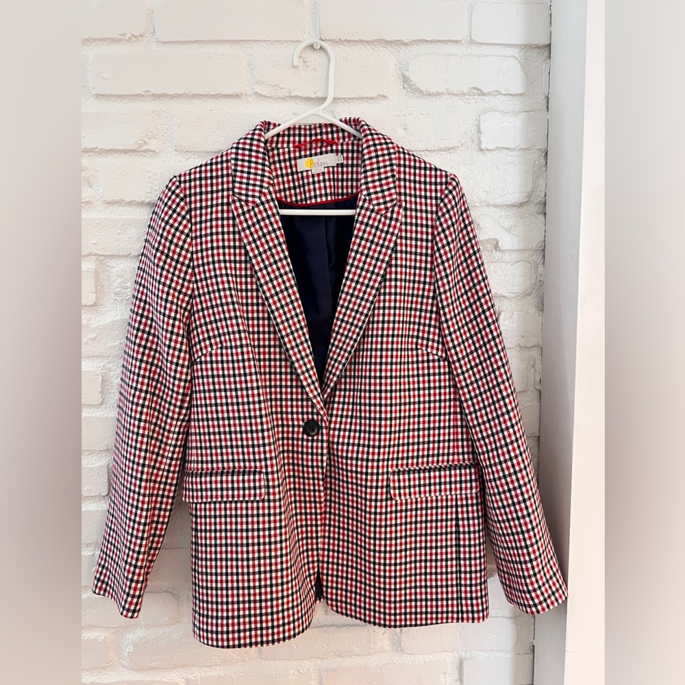 Boden Red and Navy Checkered Blazer